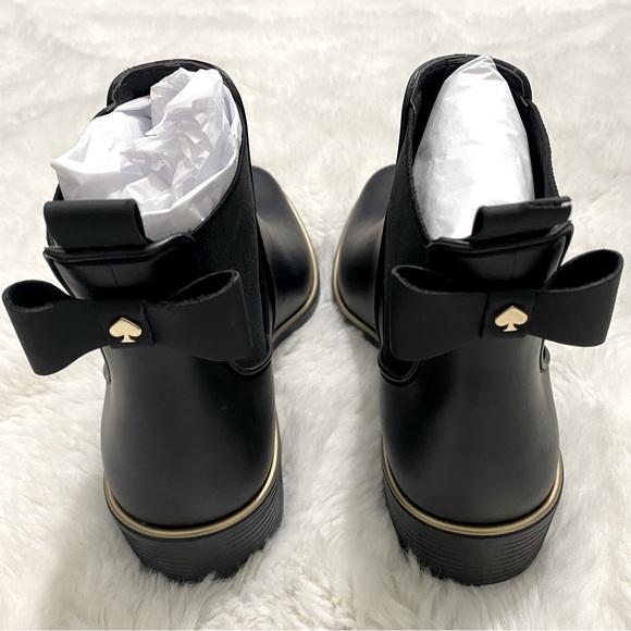 Kate Spade NY Chelsea Black Ankle Rain Rubber Boots w/ Bow NWOB Size 7 & Size 8 - Picture 3 of 7